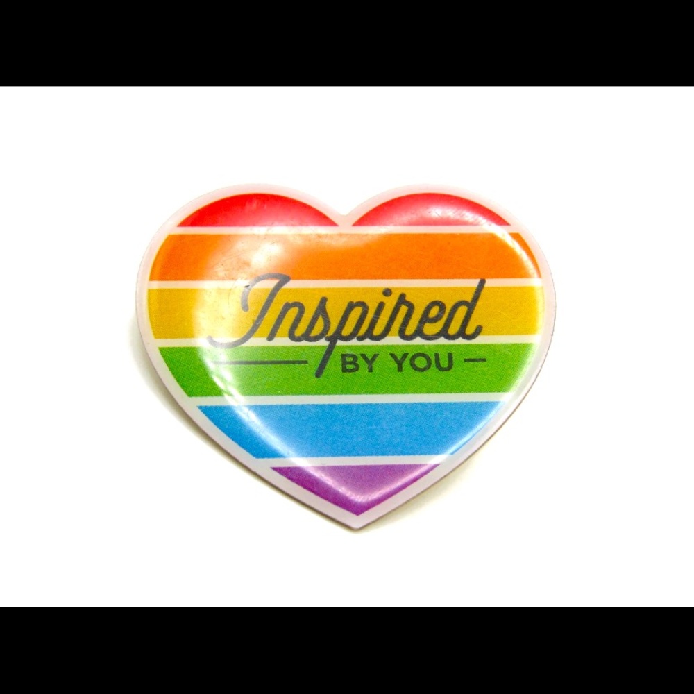 Inspired by you Lapel Pin Enamel Rainbow Pride Heart Gold Tone NWOT